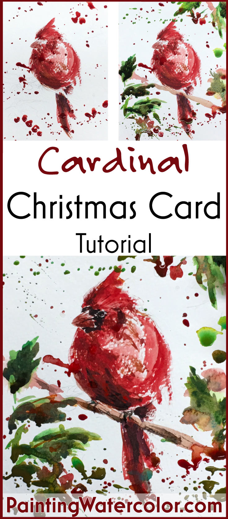 Paint beautiful Christmas cards for your family and friends! I show you step by step how to paint a beautiful cardinal bird.