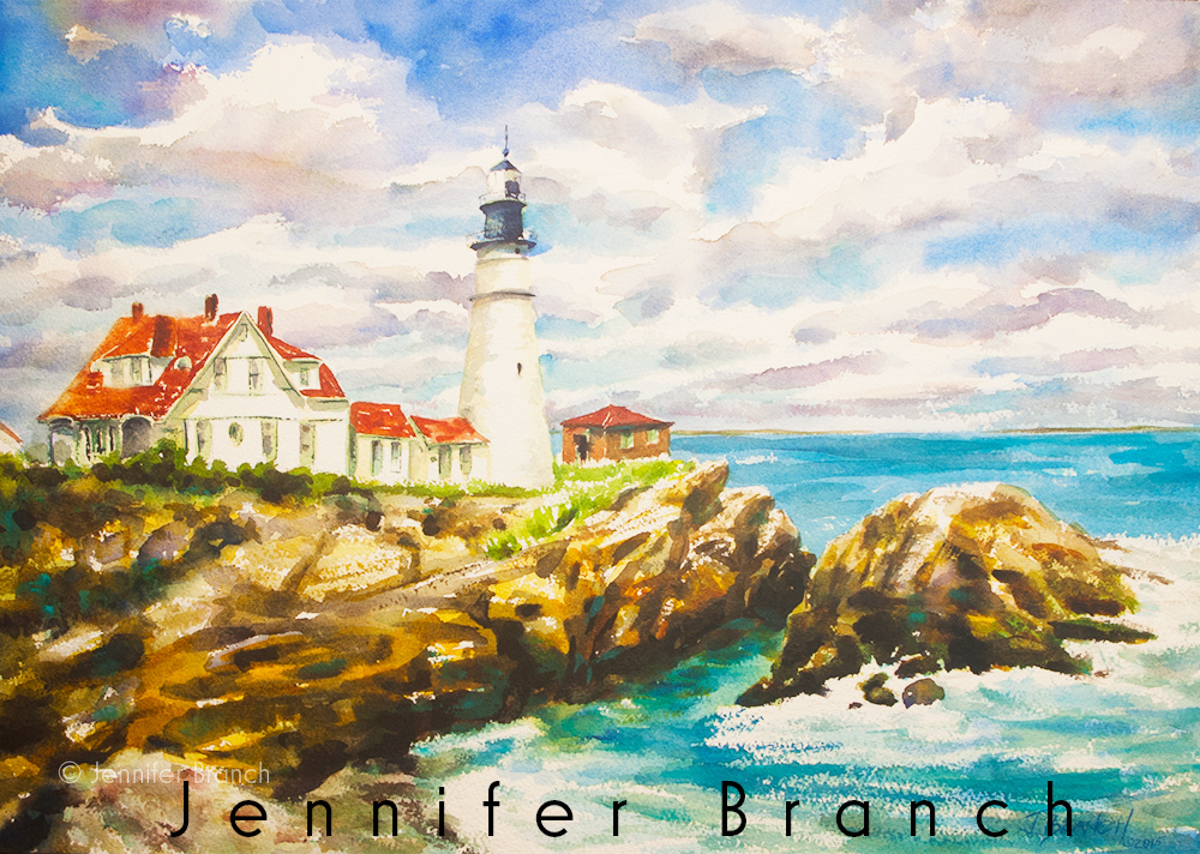 Portland Head Lighthouse Watercolor Painting tutorial