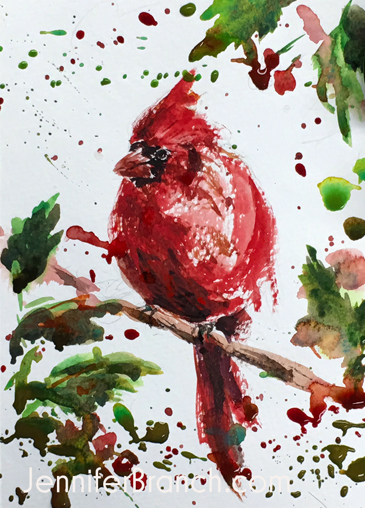 Watercolor Christmas Cardinals Original Art & Collectibles Painting