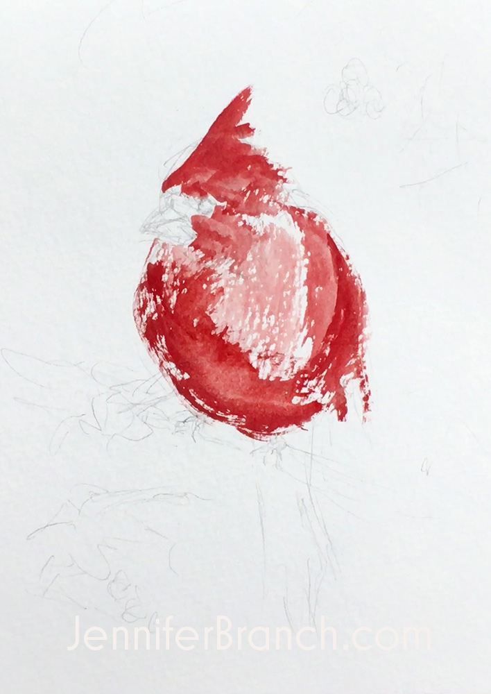 DIY Christmas Card with red Cardinal bird part 1, watercolor