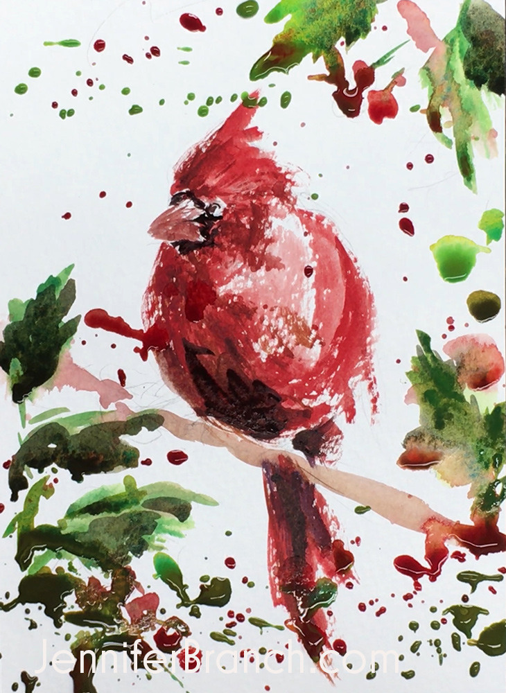 Cardinal Christmas Card Painting Tutorial, Step 4