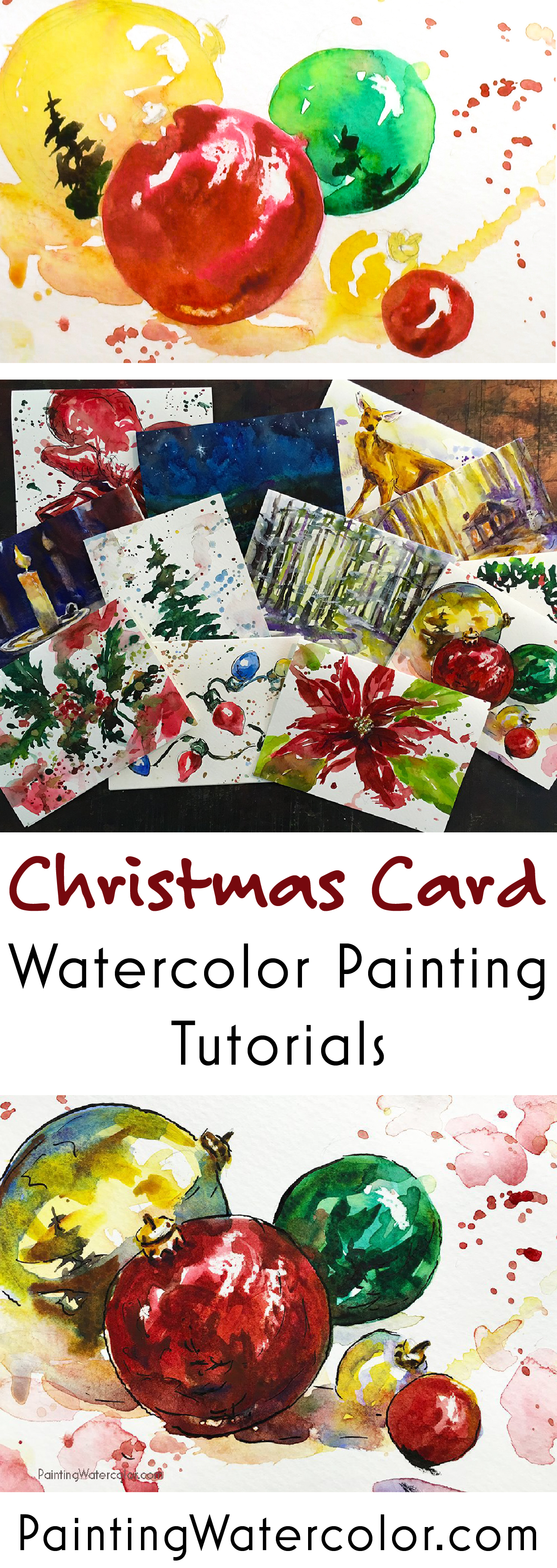 Paint beautiful Christmas cards for your family and friends! Here are some lovely ornaments for your Christmas cards. Youtube video painting tutorial!