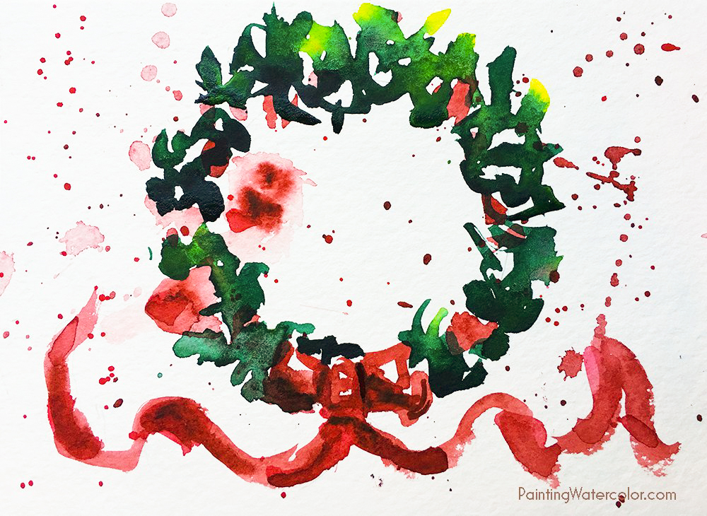 Christmas Card wreath watercolor painting