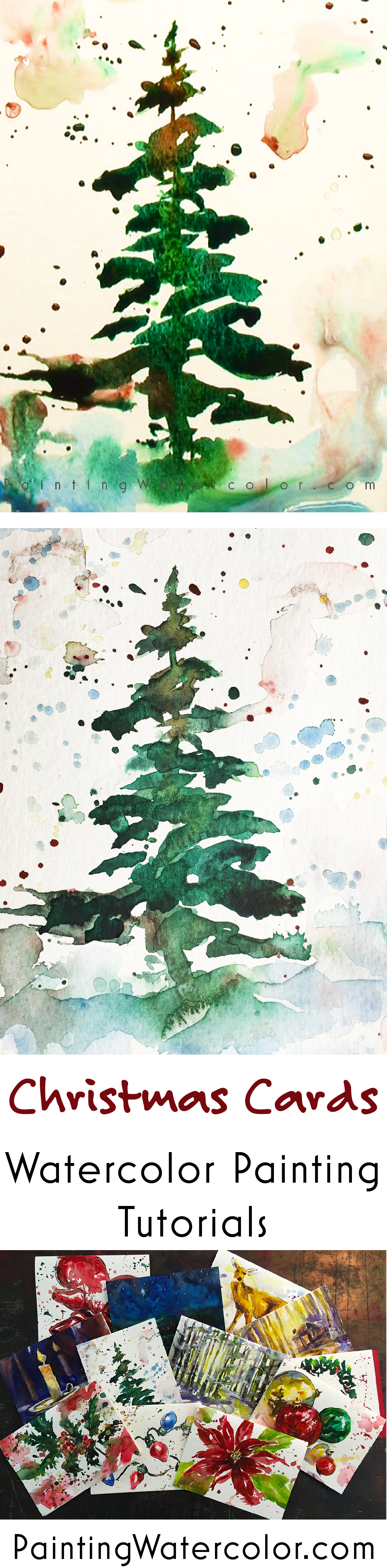 Paint beautiful Christmas cards for your family and friends! This Christmas tree takes only minutes to paint, but it looks gorgeous on a card! Youtube video painting tutorial!