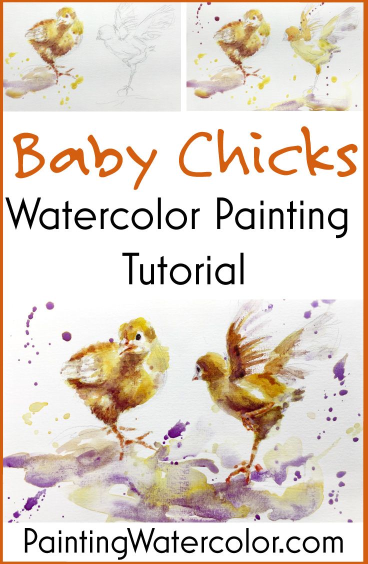 Baby Chicks Sketch watercolor painting tutorial by Jennifer Branch
