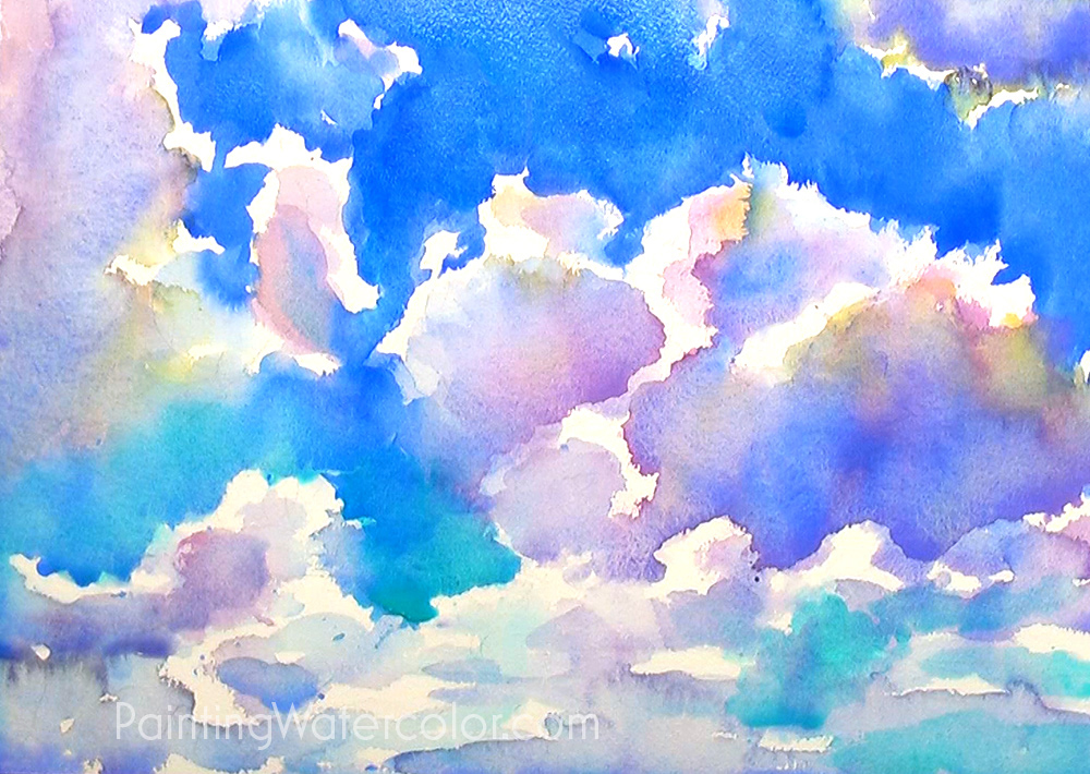 Blue Ink Watercolor painting, Sky blue watercolor dot, blue and