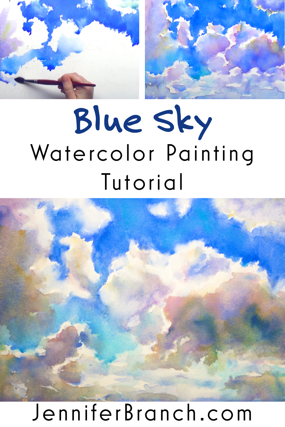 Blue Sky Sketching watercolor painting tutorial by Jennifer Branch