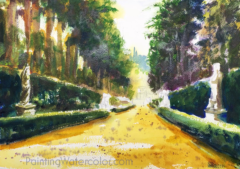 Boboli Gardens Watercolor Painting Tutorial 6