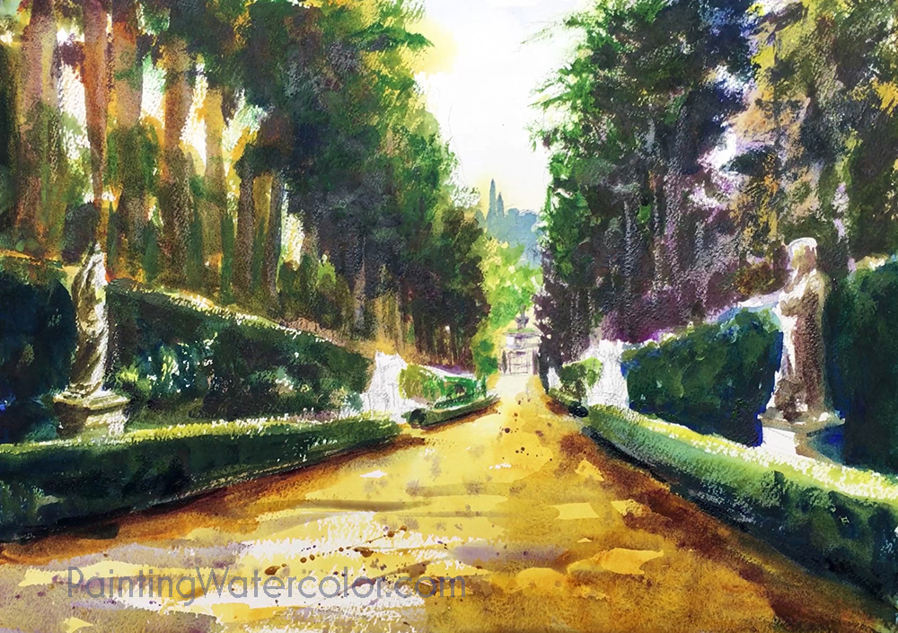 Boboli Gardens Watercolor Painting Tutorial 7