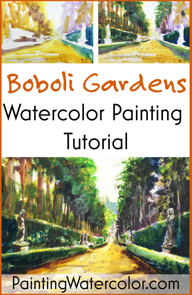 Boboli Gardens watercolor painting tutorial by Jennifer Branch