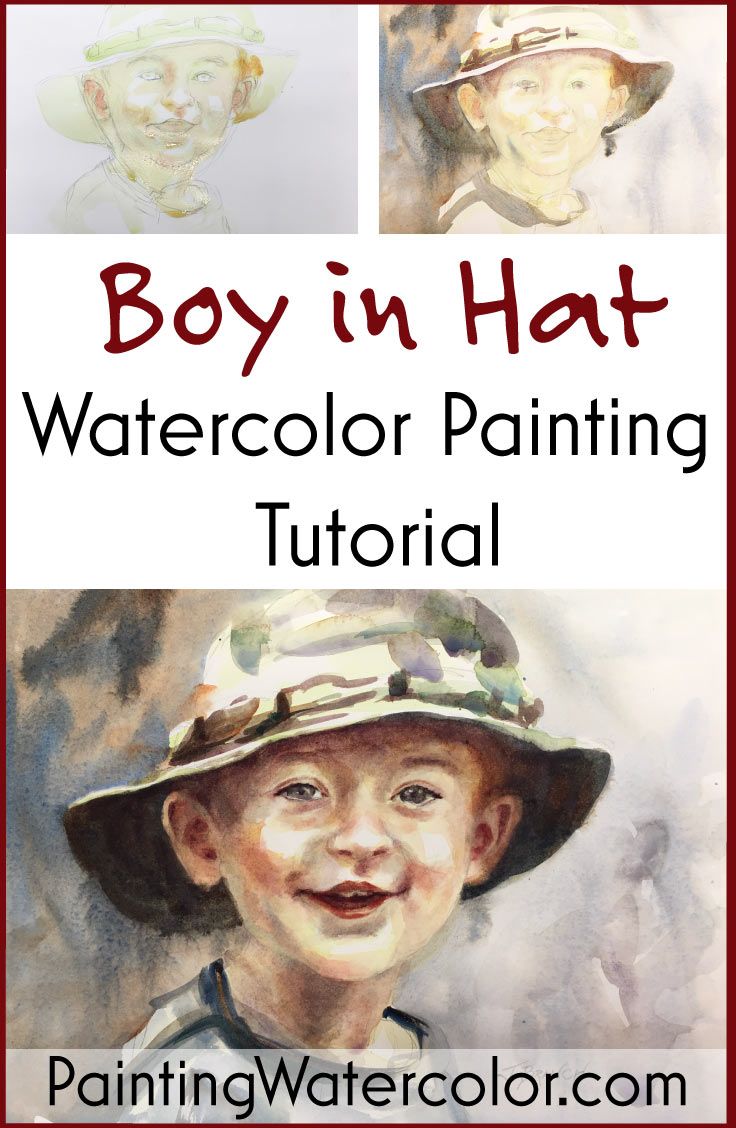 Boy in Hat Portrait watercolor painting tutorial by Jennifer Branch