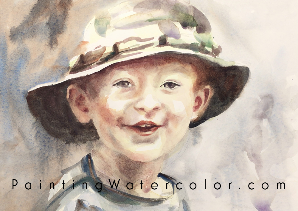 Boy in Hat Portrait Watercolor Painting Tutorial 6