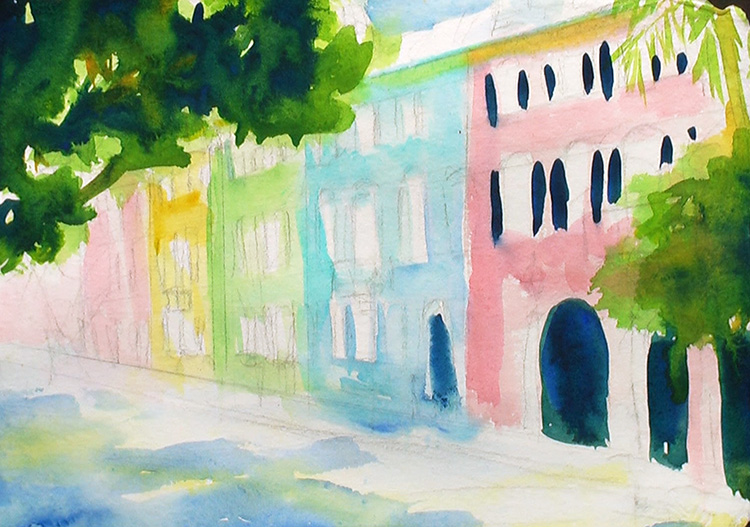 Painting Rainbow Row, Charleston Painting Tutorial 3