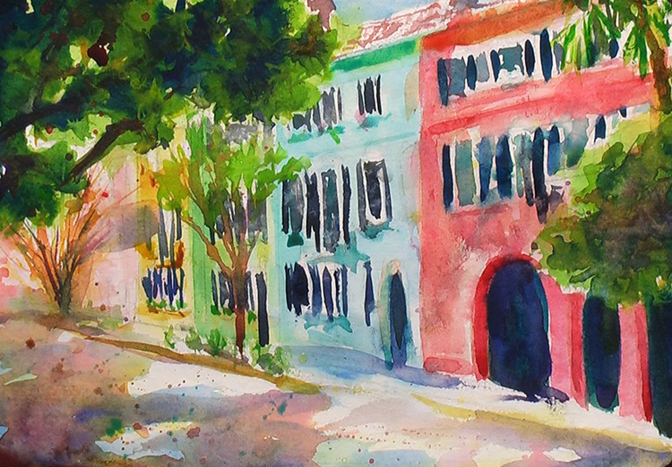 Painting Rainbow Row, Charleston Watercolor Painting Tutorial 6