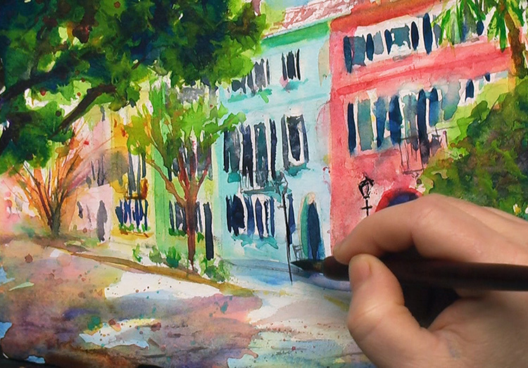 Painting Rainbow Row, Charleston Watercolor Painting Tutorial 7