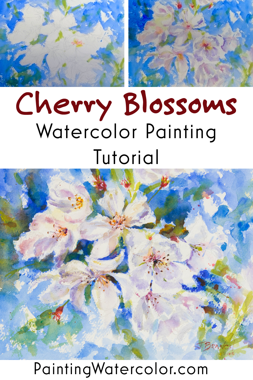 Cherry Blossoms Painting Tutorial watercolor painting tutorial by Jennifer Branch