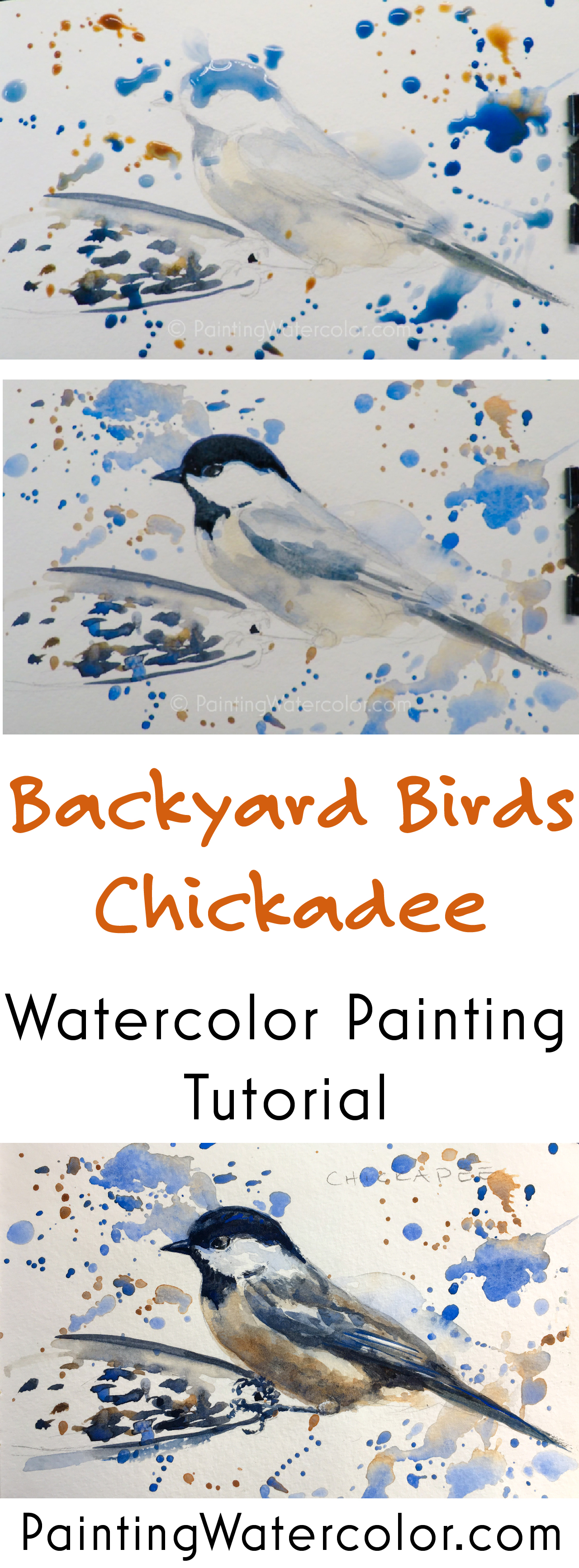 Backyard Bird Sketch, Chickadee watercolor painting tutorial by Jennifer Branch