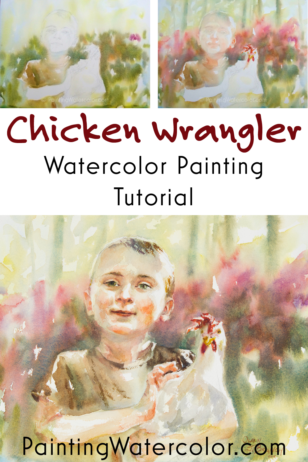 Chicken Wrangler watercolor painting tutorial by Jennifer Branch