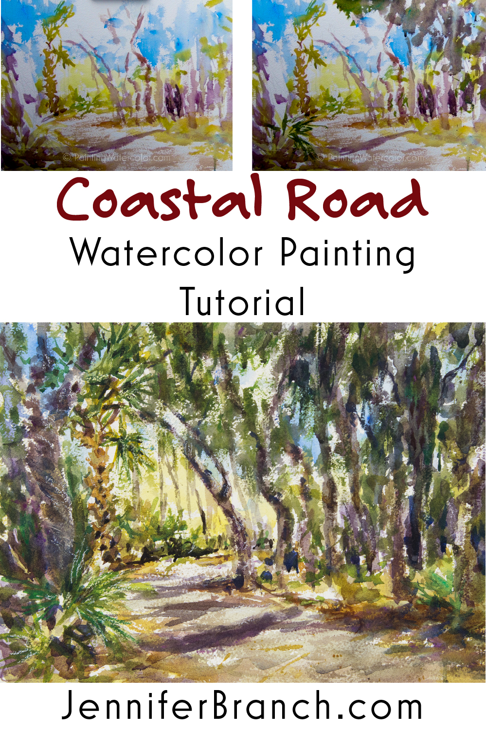 Coastal Road Sketch watercolor painting tutorial by Jennifer Branch