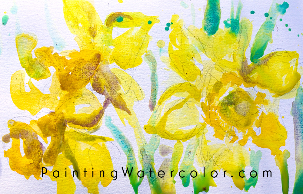 Daffodils Watercolor Sketch Painting Tutorial 5
