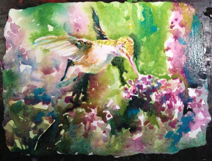 Hummingbird on Verbena Watercolor Painting Tutorial 6