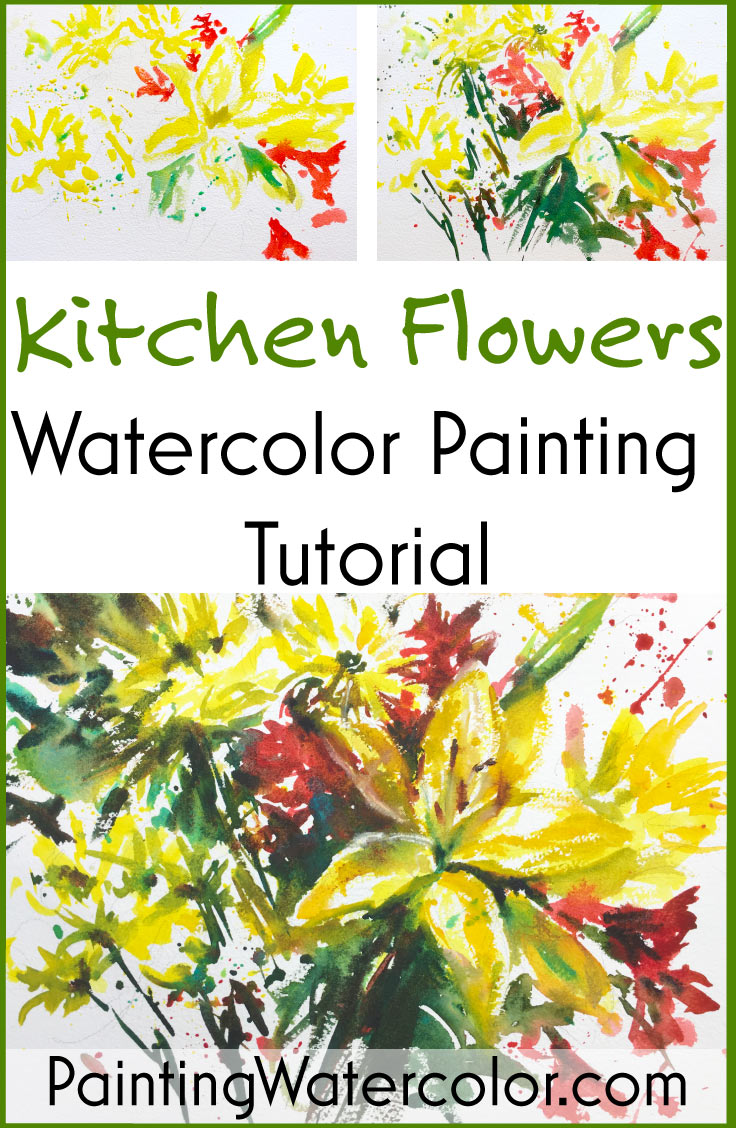 Kitchen Table Flowers Sketch watercolor painting tutorial by Jennifer Branch