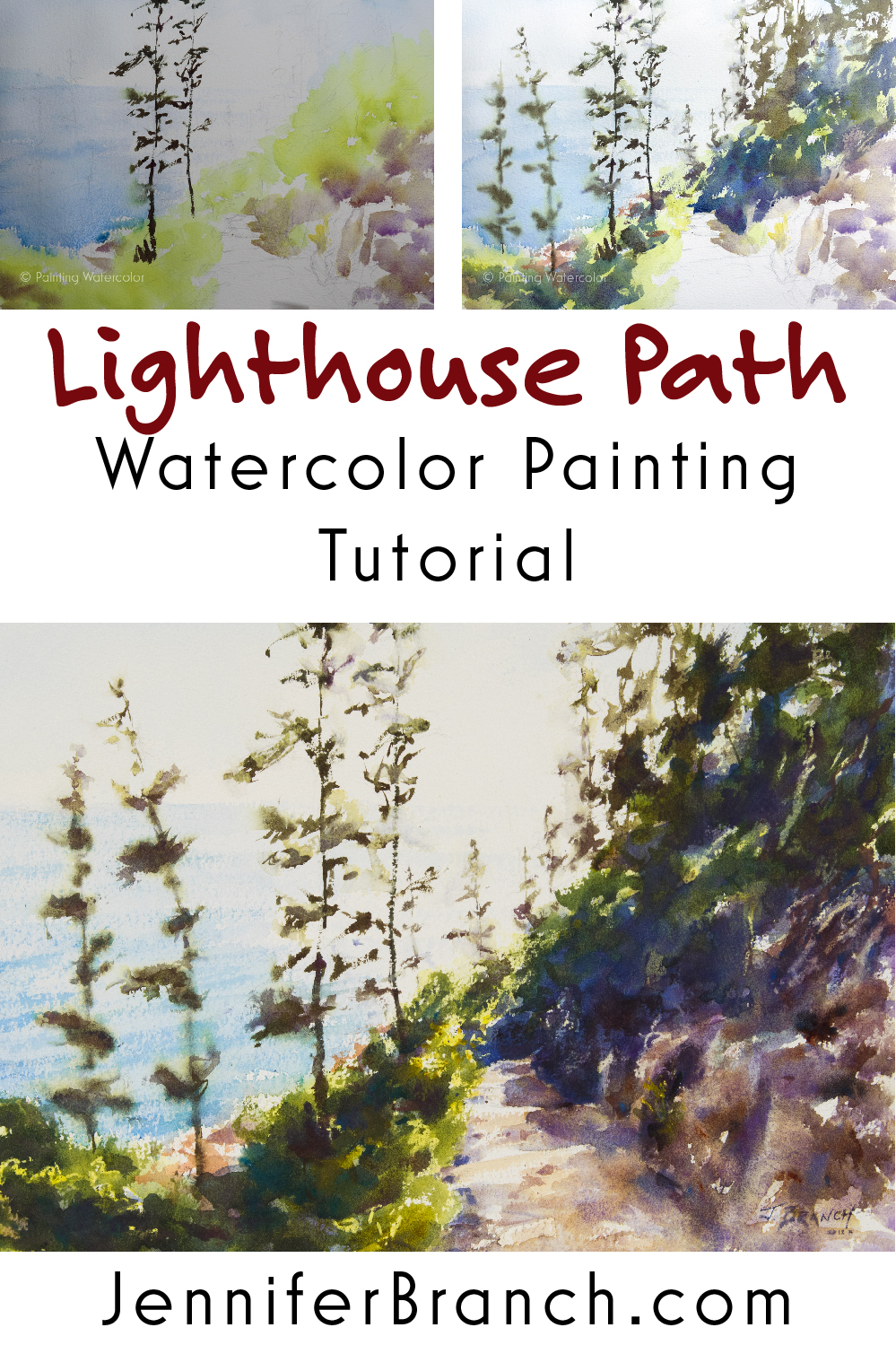 Lighthouse Path Painting Tutorial watercolor painting tutorial by Jennifer Branch