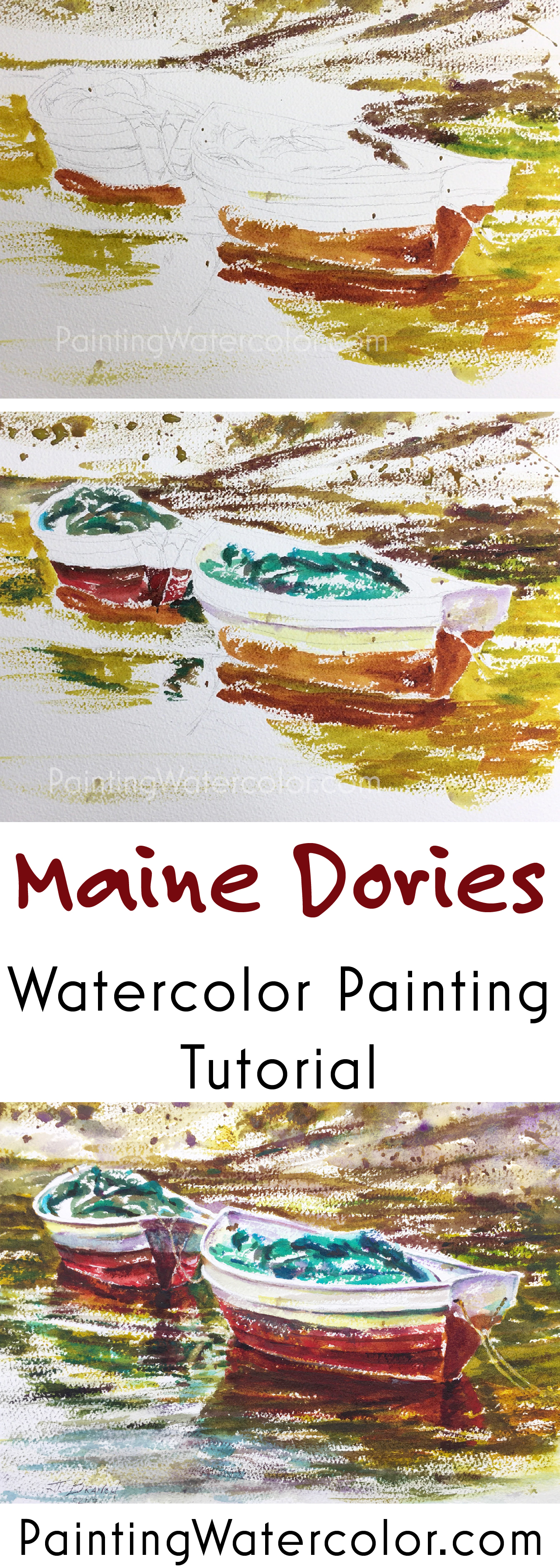 Painting Maine Dories watercolor painting tutorial by Jennifer Branch