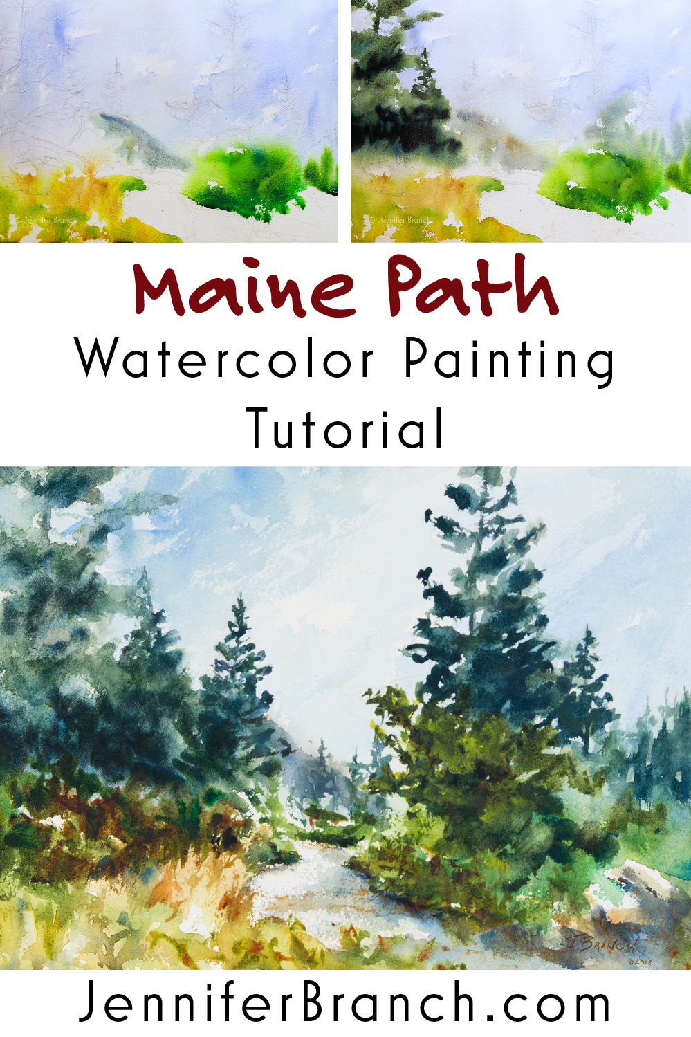 Maine Coast Path Painting Tutorial watercolor painting tutorial by Jennifer Branch