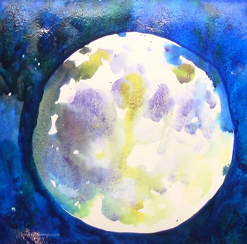 How to Paint a Full Moon Watercolor Painting Tutorial