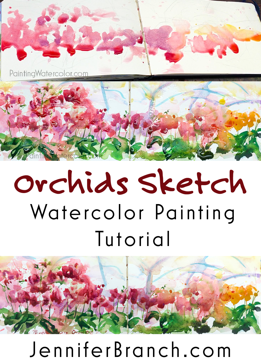 Orchids Sketch watercolor painting tutorial by Jennifer Branch