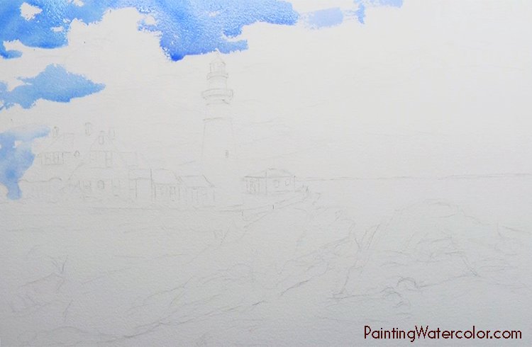 Portland Head Lighthouse Watercolor Painting Lesson 1