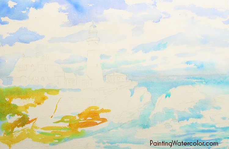Portland Head Lighthouse Watercolor Painting Lesson 2