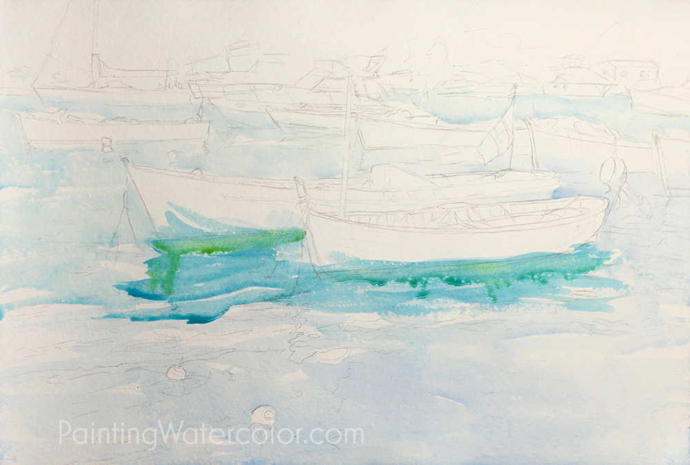 Portofino Boats Reflections Watercolor Painting Lesson 1