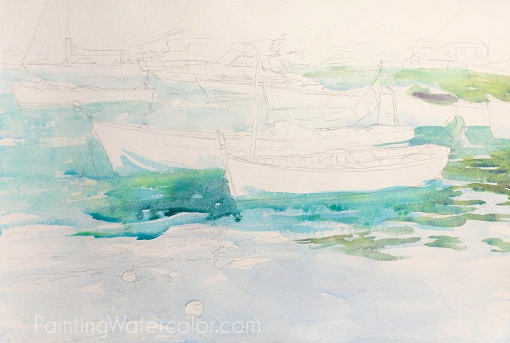 Portofino Boats Reflections Watercolor Painting Lesson 2