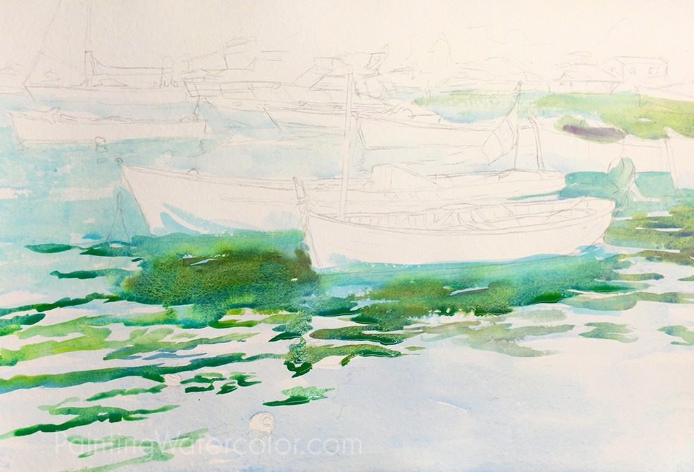 Portofino Boats Reflections Painting Tutorial 3