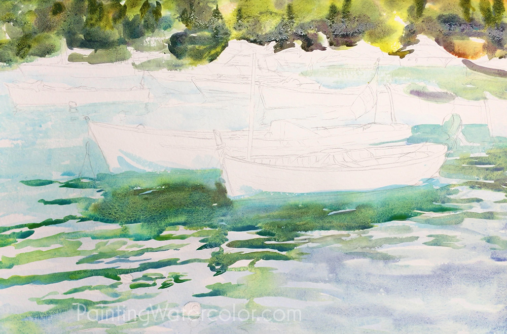 Portofino Boats Reflections Painting Tutorial 4