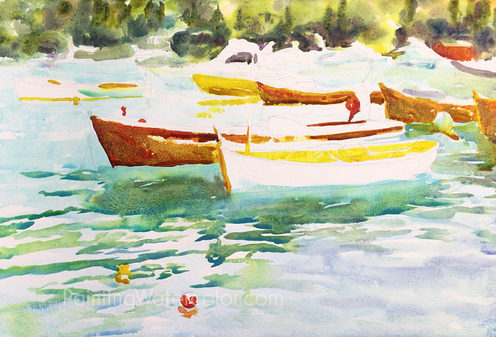 Portofino Boats Reflections Painting Tutorial 5