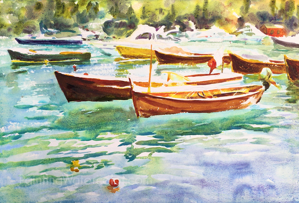 Portofino Boats Reflections Watercolor Painting Tutorial 6