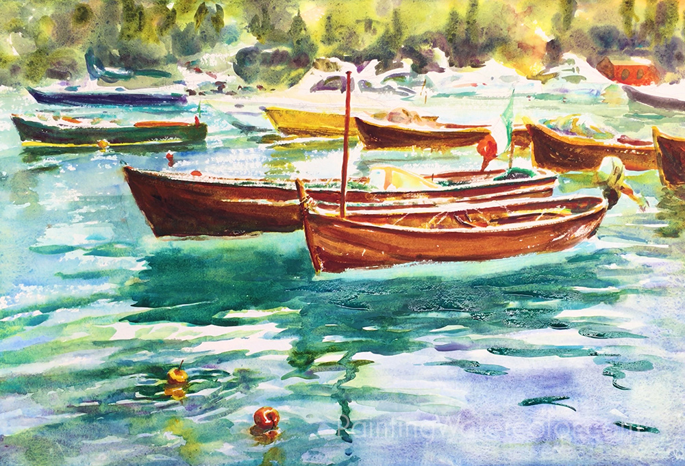 Portofino Boats Reflections Watercolor Painting Tutorial 7