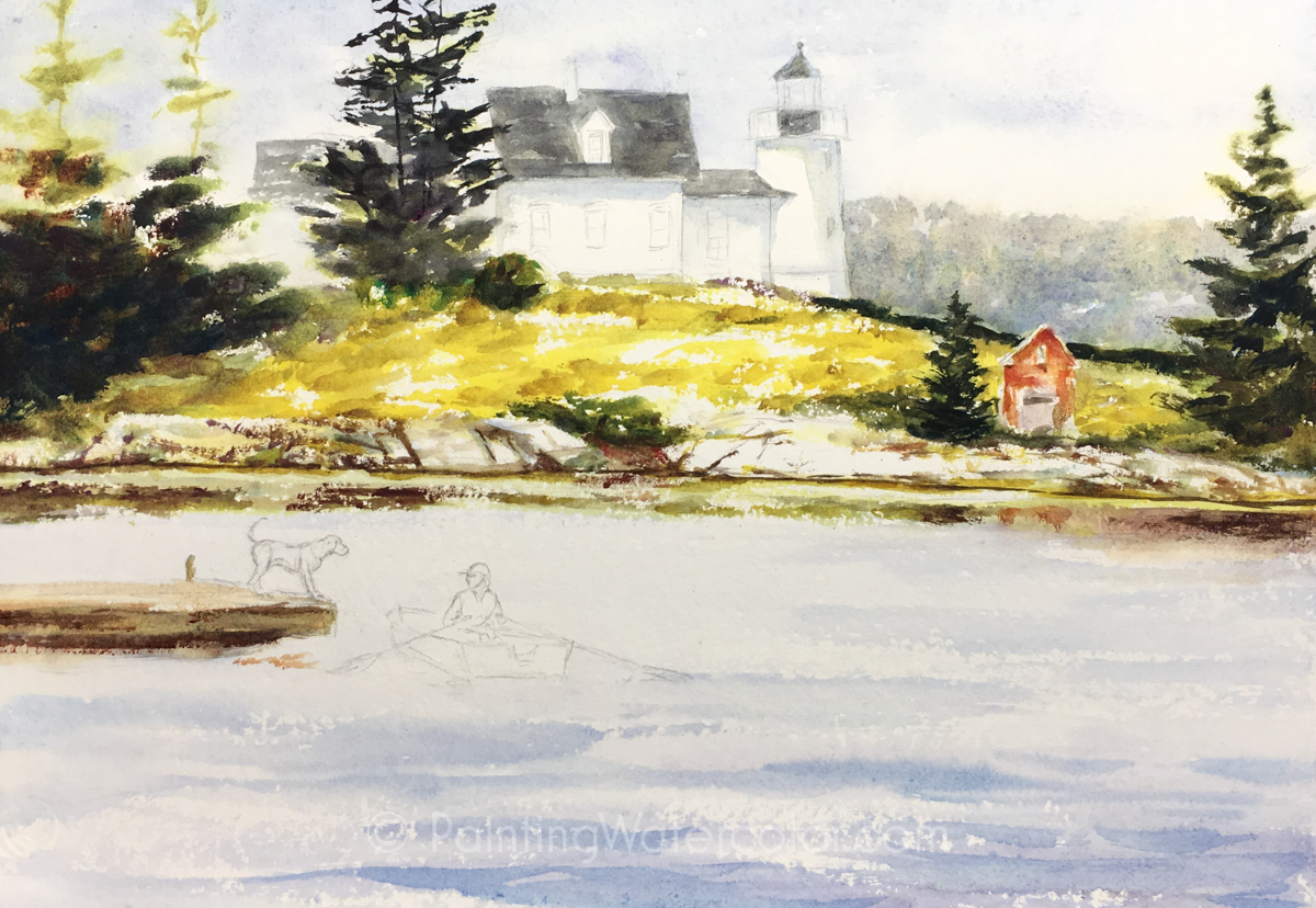 Maine Lighthouse and Dog Painting Tutorial 3