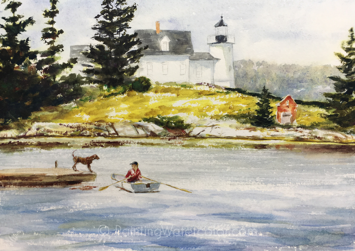 Maine Lighthouse and Dog Painting Tutorial 4