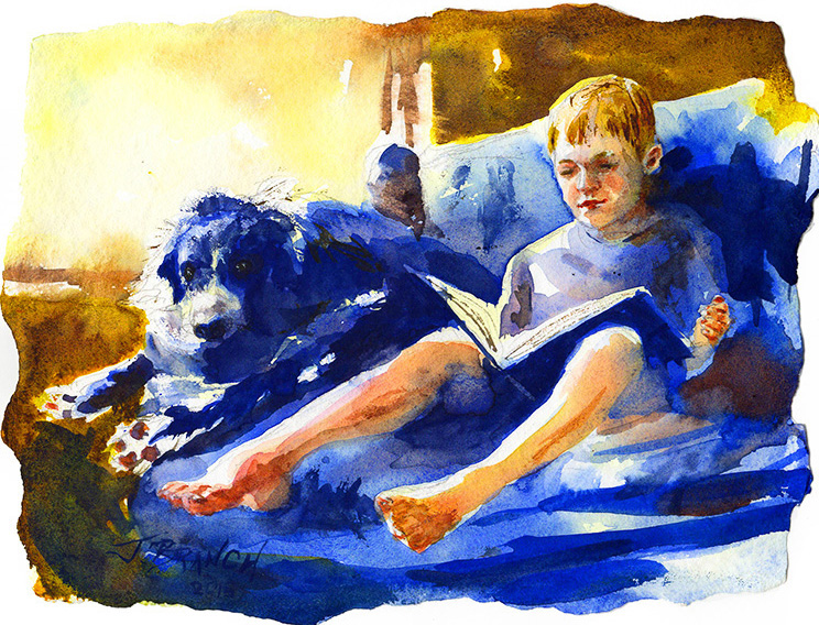 Painting a Boy and his Dog watercolor sketch by Jennifer Branch