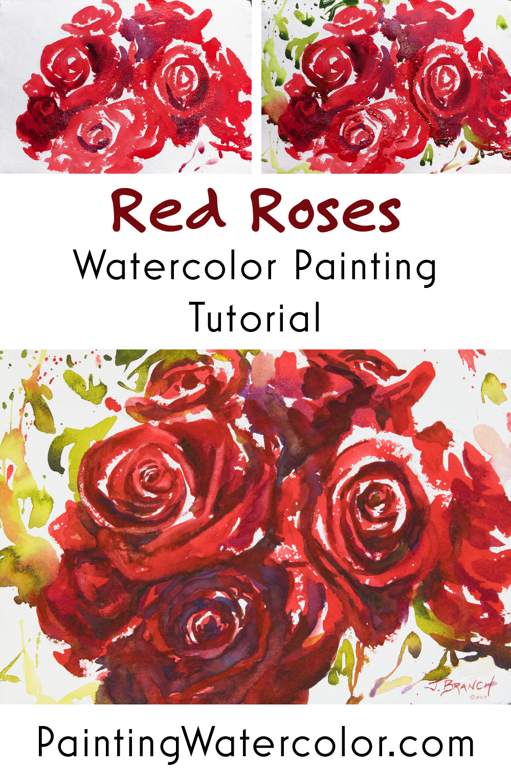 Red Roses Painting Tutorial watercolor painting tutorial by Jennifer Branch