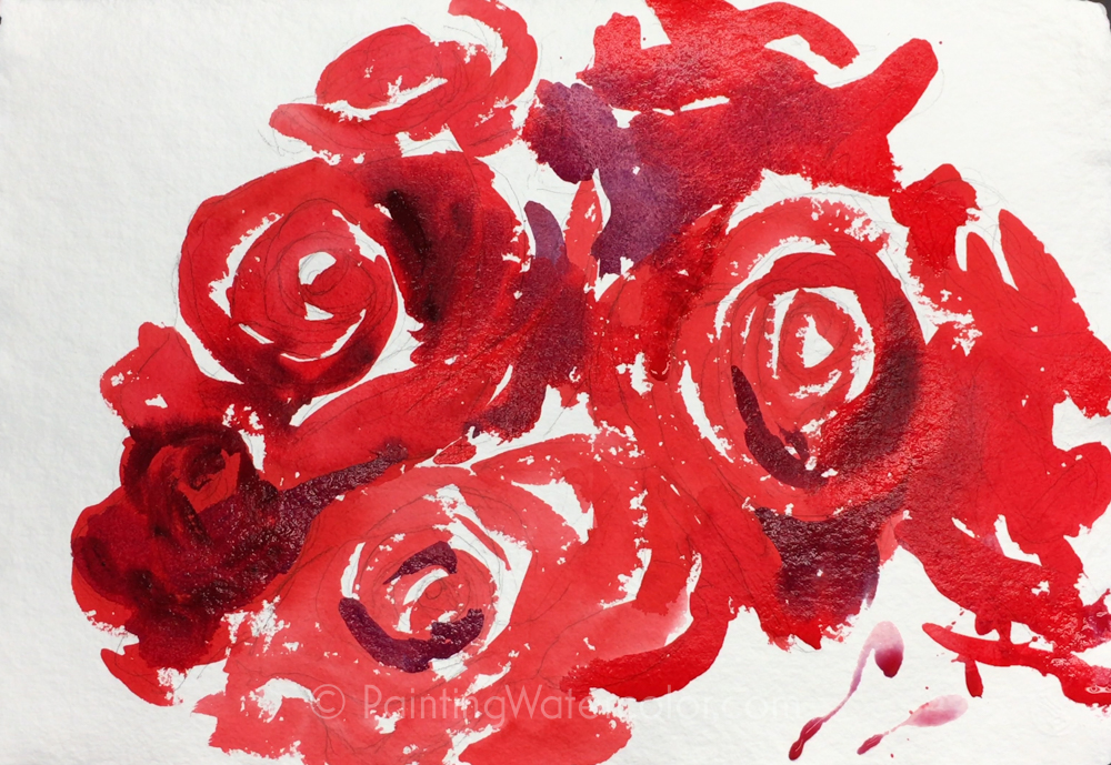 red rose watercolor painting