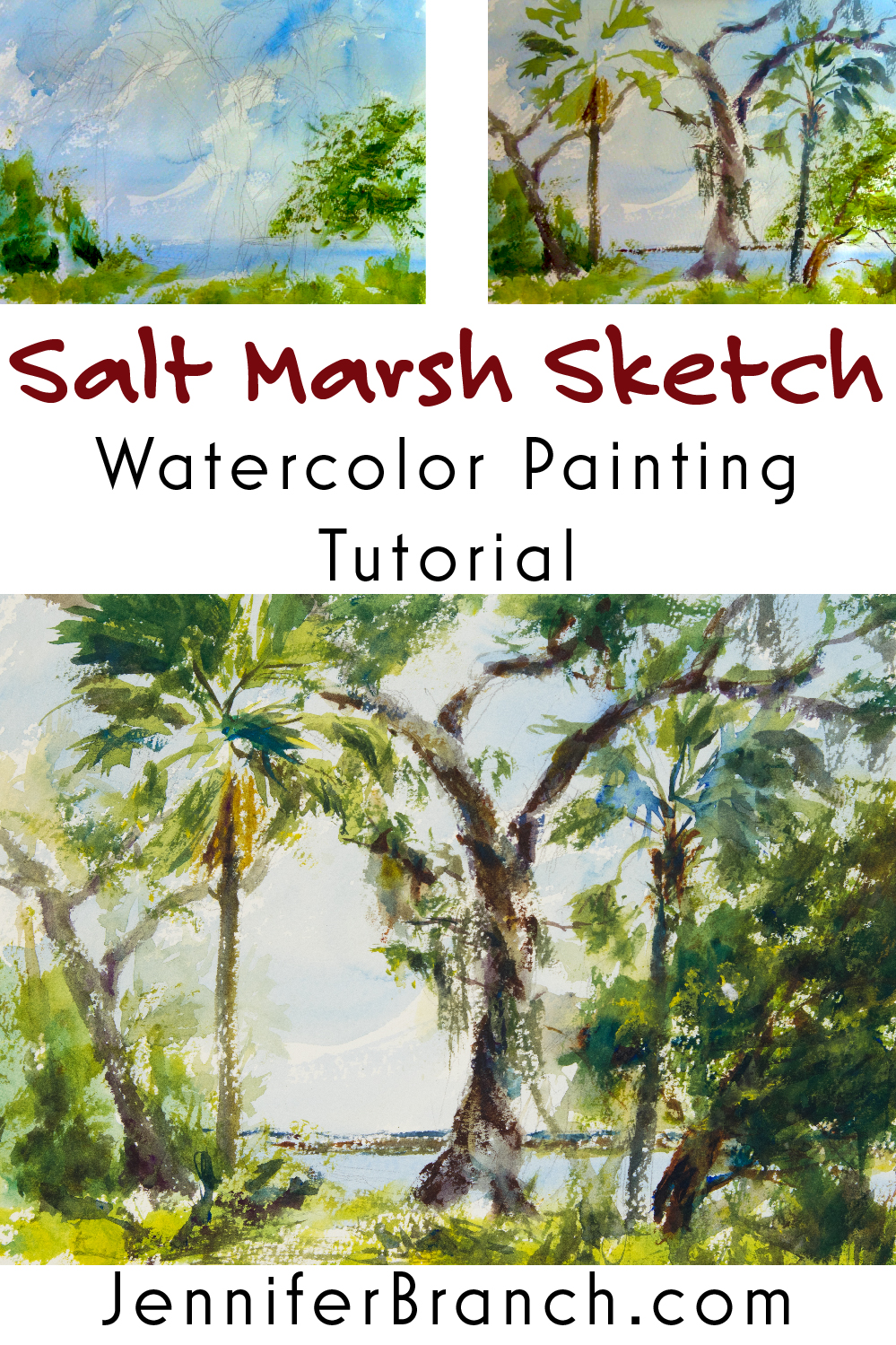 Salt Marsh Sketch Tutorial watercolor painting tutorial by Jennifer Branch