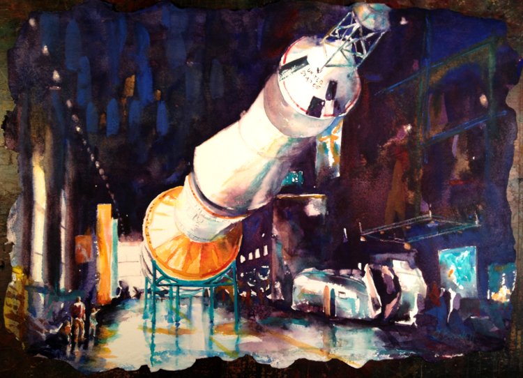 Saturn V, Space and Rocket Center watercolor painting lesson by Jennifer Branch