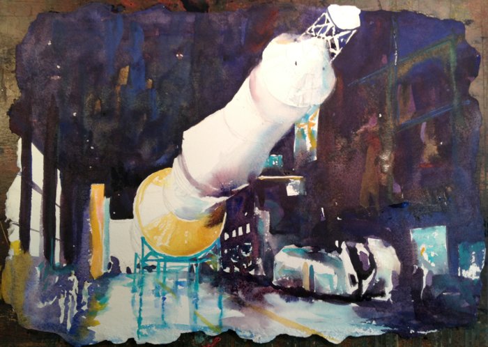 Saturn V, Space and Rocket Center Watercolor Painting Tutorial 6