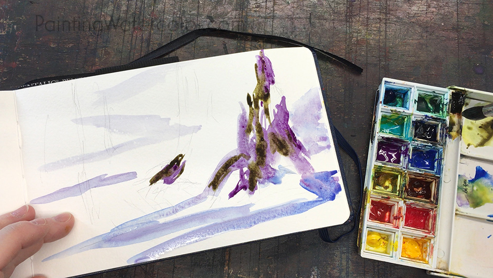 Snow Tree Sketch Watercolor Painting Lesson 2