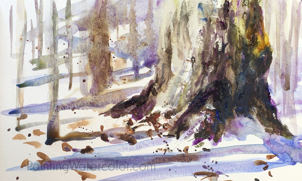 Snow Tree Sketch Watercolor Painting Tutorial 7